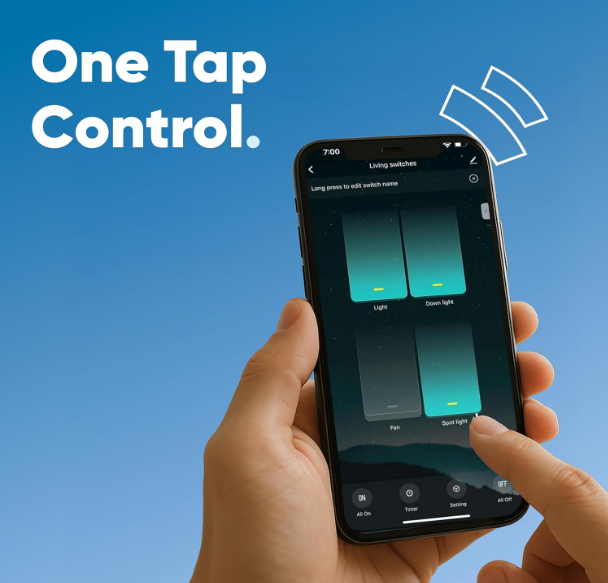 AZIOT 4 Node Smart Switch - WiFi/Bluetooth Communication - Made in India - Timer Function - Voice Command (4 Node)