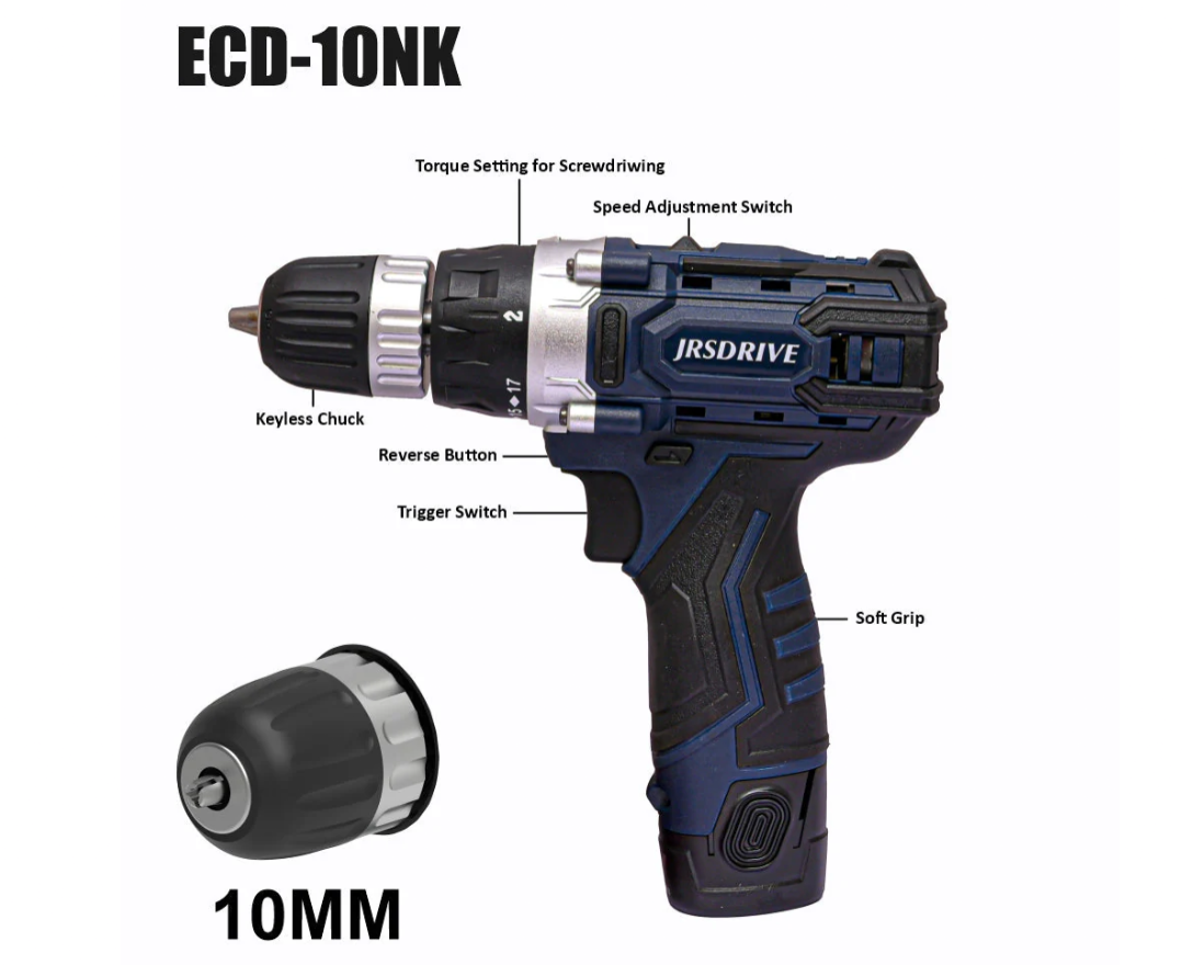 KIT OF CORDLESS 10MM-12V NEW 27PCS KIT WITH 2 BATTERIES-FPTKITECD010NK