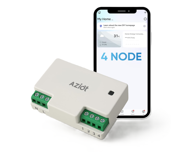 AZIOT 4 Node Smart Switch - WiFi/Bluetooth Communication - Made in India - Timer Function - Voice Command (4 Node)